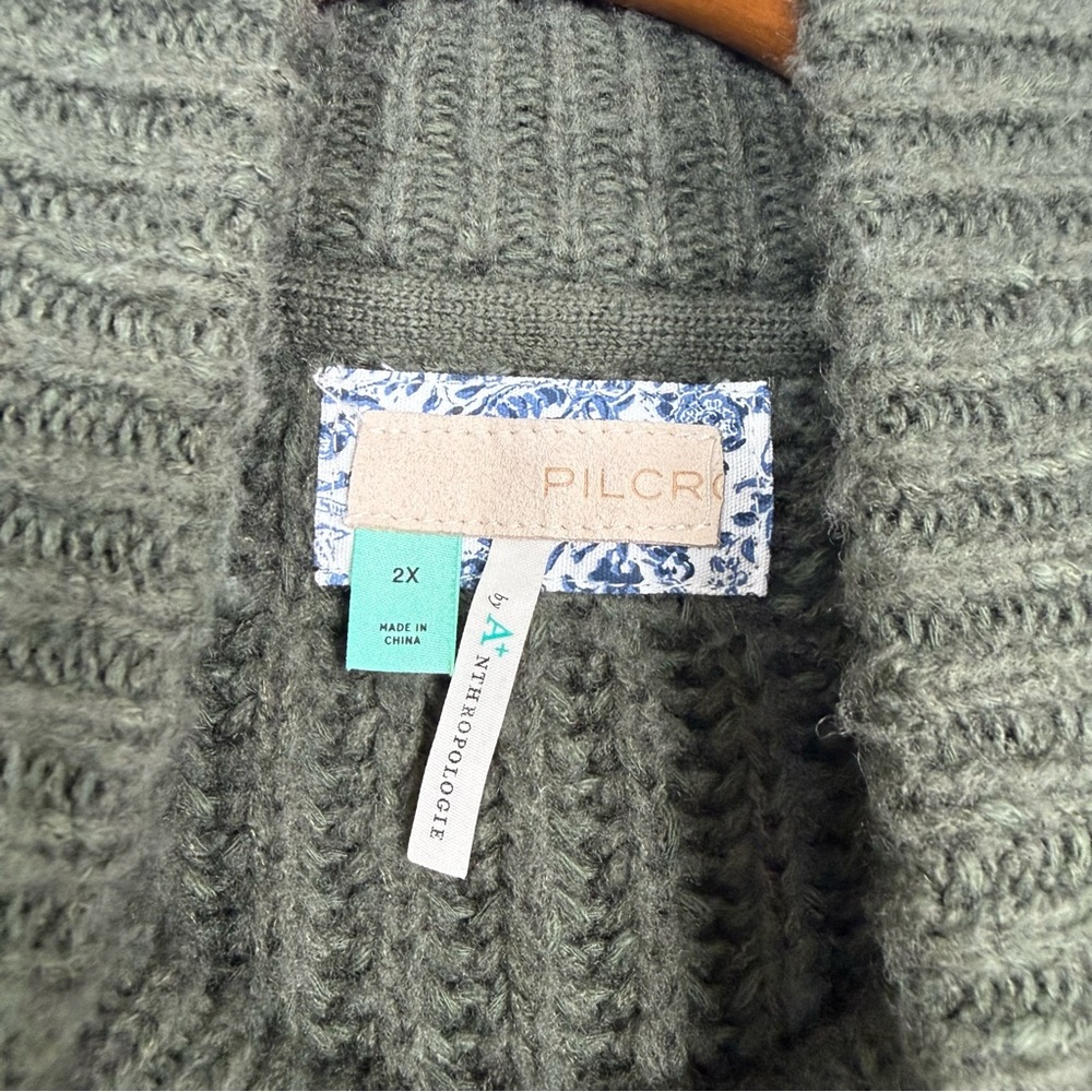 Anthropologie Pilcro Zip Front Longline Green Cardigan Sweater Wool Blend Sz 2X - Picture 9 of 16